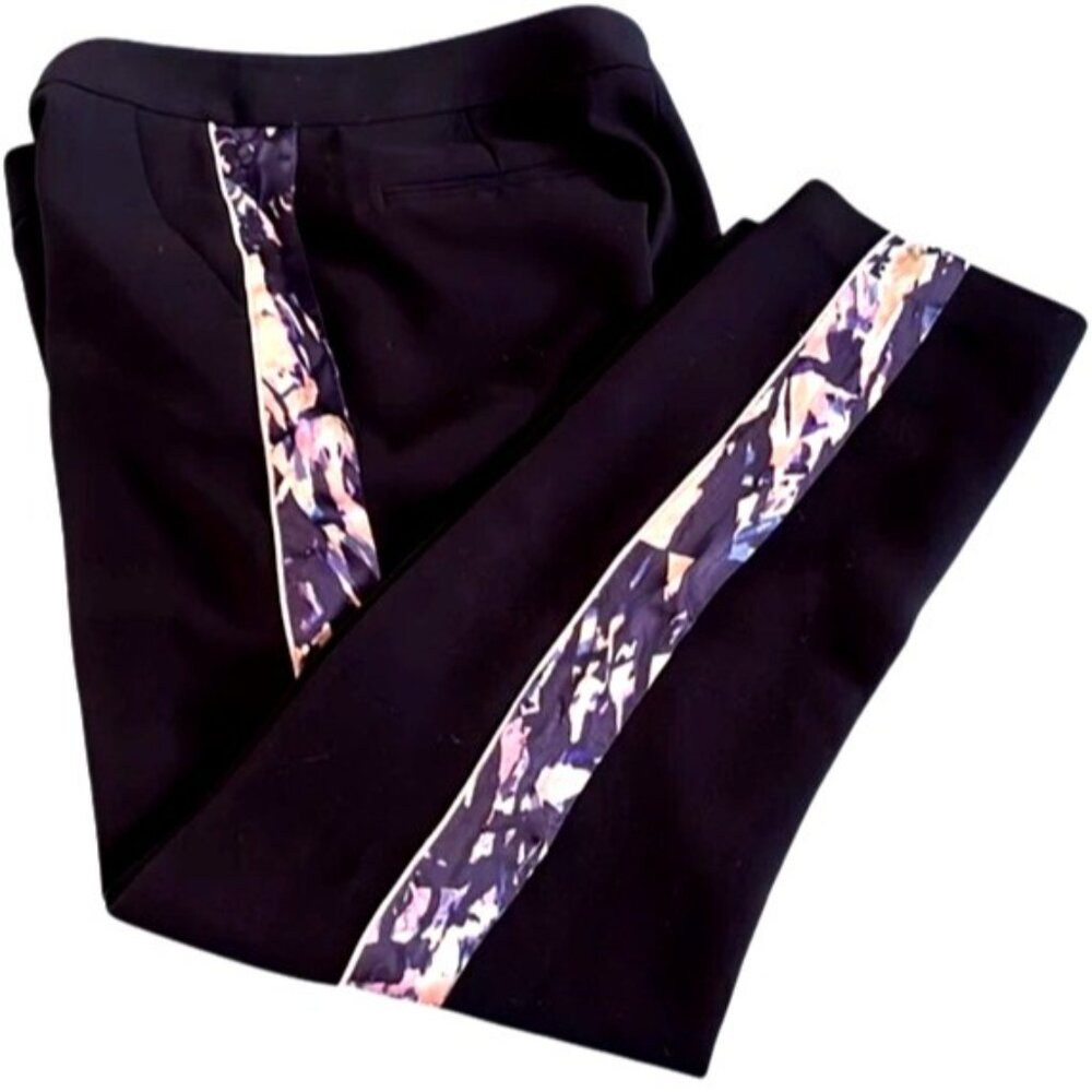 Club Monaco Tuxedo Pants crop navy with printed silk insert size 6 - Picture 4 of 11